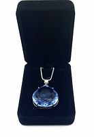 Pendant and chain displayed inside black velvet box showing overall presentation