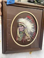 Front view of the framed Native American chief 3D wall art showing the detailed bust and shadow box frame.