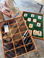 Photo showing both the wooden shadow box display frame and the trading card frame with sports cards inside.