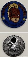 Front and back views of Disney Captain Marvel collector pin. Front shows character art and text, back shows manufacturing details.