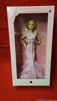 Front view of Barbie Pink Hope doll in original box showing doll wearing pink gown.