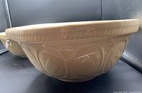 Side view of larger beige bowl showing raised geometric pattern.