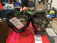 Silver plate bowl and pitcher side by side showing overall size and shape