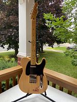 Full front view of guitar on stand outdoors