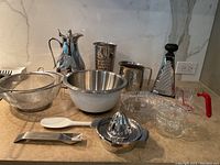 Full view of lot items arranged on counter showing all pieces together