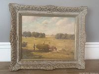 Full frontal view of the framed oil painting showing overall condition and frame design