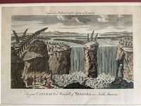 Close-up of the colored engraving of Niagara Falls with inscription 'Engraved for Middleton's Complete System of Geography' and title 'The great CATARACT or Waterfall of NIAGARA in North America'.
