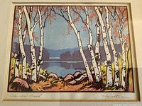 Full view of matted and framed color birch tree print