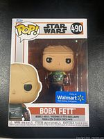 Front view of the unopened Boba Fett Funko Pop 490 box with Walmart exclusive sticker