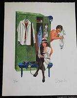 Front view of the print featuring the artwork of a locker room scene, signature and numbering visible at bottom right and left respectively.