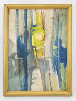 Frontal view of the framed abstract oil painting