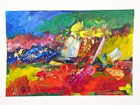 Full view of unframed acrylic painting on Arches watercolor paper laid flat.