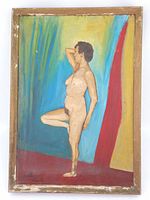 Full front view of framed painting showing subject and frame wear