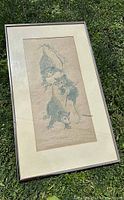 Full view of the framed lithograph titled 'Swinging Possums' by Martha N. Cawley, showing the artwork with possums and overall condition.