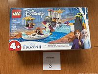 Front of the LEGO Disney Frozen II set box showing the box art with characters Anna, Elsa, Olaf, and the canoe scene with 108 pieces.