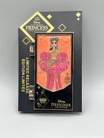 Photo of the Disney Ultimate Princess Collection limited release designer pin in packaging showing the princess illustration and collection branding.