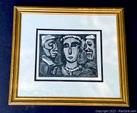 Framed lithograph with gold frame and white matting, showing the entire piece.