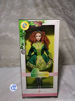 Front view of the boxed 2006 Irish Dance Barbie doll showing detailed traditional Irish dance costume and original packaging.