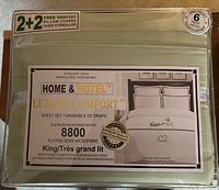 Photo shows Home & Hotel king size sheet set in its packaging, labeled Platinum Microfiber Series 8800, light green color, king size with 2+2 pillow covers, 6-piece set.