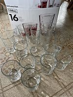 Libbey Exclamation box with 16 glasses arranged in front, showcasing clear glass with bubble texture design.