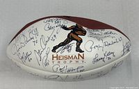 Front view showing Heisman Trophy logo at center and multiple signatures across white panel