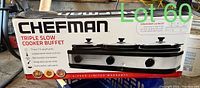 Photo of the Chefman box showing the product name, key features, and warranty information.
