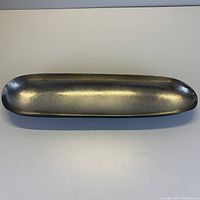 Photo of the elongated silver textured tray showing its shape and finish.