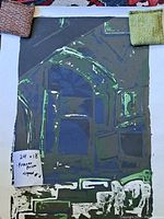 Poster depicting abstract imagery with a note indicating 24 x 18 size, titled 'Piranen Prison.' Shows partial wear.