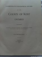 Title page of the book showing publication details and subject: Commemorative Biographical Record of the County of Kent Ontario, published by J. H. Beers & Co. in 1904.
