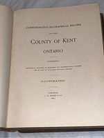 Title page of the book dated 1904 showing publisher J.H. Beers & Co. and title Commemorative Biographical Record of the County of Kent Ontario.