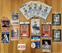 Overview of assorted baseball cards and collectible packs including McDonald's Great Moments packs, Donruss packs, and individual cards.