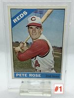 Front of 1965 Topps Pete Rose card in protective holder
