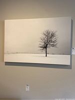 Full view of the winter tree canvas wall art hanging on a light-colored wall.