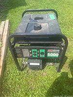 Front view showing control panel labeling, outlets and fuel tank cap