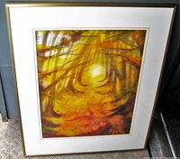 Frontal photo of the framed abstract watercolour painting showing signature and overall condition.