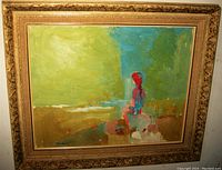 Front view of the painting in its ornate gilt wood frame hanging on wall