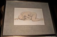 Frontal view of framed nude drawing showing overall composition and frame.