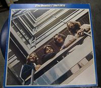 Front cover photo of The Beatles 1967-1970 double LP album showing band members looking down from a balcony.