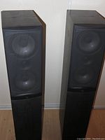 Front view of both speakers with grilles installed