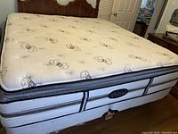 Front view of assembled king mattress and twin XL box springs on hardwood floor