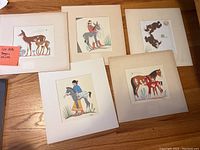 Five Begay art prints on cream matting featuring Native American figures with horses and deer in stylized traditional poses