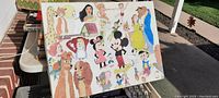 Front view of the full 24x24 inch oil painting showing multiple Walt Disney characters including Mickey Mouse, Minnie Mouse, and others.