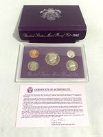 Complete 1992 US Mint Proof Coin Set in plastic casing with certificate and original box