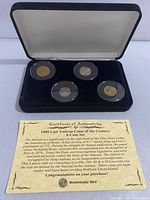 Four uncirculated Vatican 1999 coins in protective capsules inside black velvet display box, certificate of authenticity below coins.