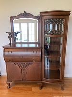 Front view of entire hutch and attached glass cabinet
