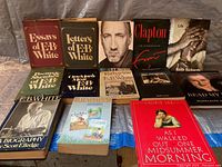 Overview of 15 books including E.B. White collections, autobiographies of rock stars, and literary classics.