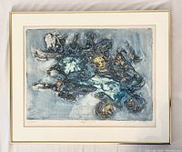 Framed aquatint print with visible signature, numbering, and title on border. Shows entire artwork and framing.