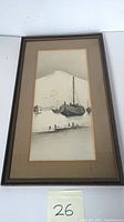 Full view of framed painting showing the entire artwork, mat, and frame.