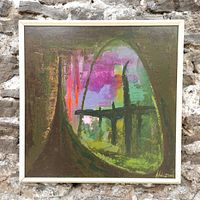 Front view of framed painting showing full abstract composition