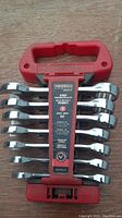 Set of 7 chrome Mastercraft stubby wrenches in red plastic holder